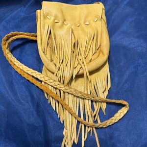 Handcrafted Indigenous Leather Fringe Crossbody Bag Six Nations Territory Tan Pu